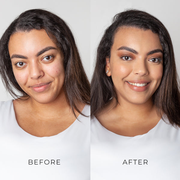Before and after colour correcting concealer for medium golden and yellow skin tone | Brulée Beauty