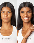 Before and after colour correcting concealer for golden and yellow skin tone