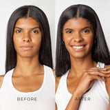 Before and after colour correcting concealer for golden and yellow skin tone